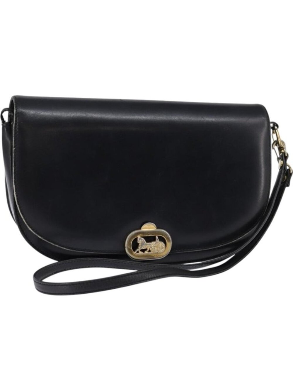 CELINE Horse Carriage Shoulder Bag Leather Navy Gold
